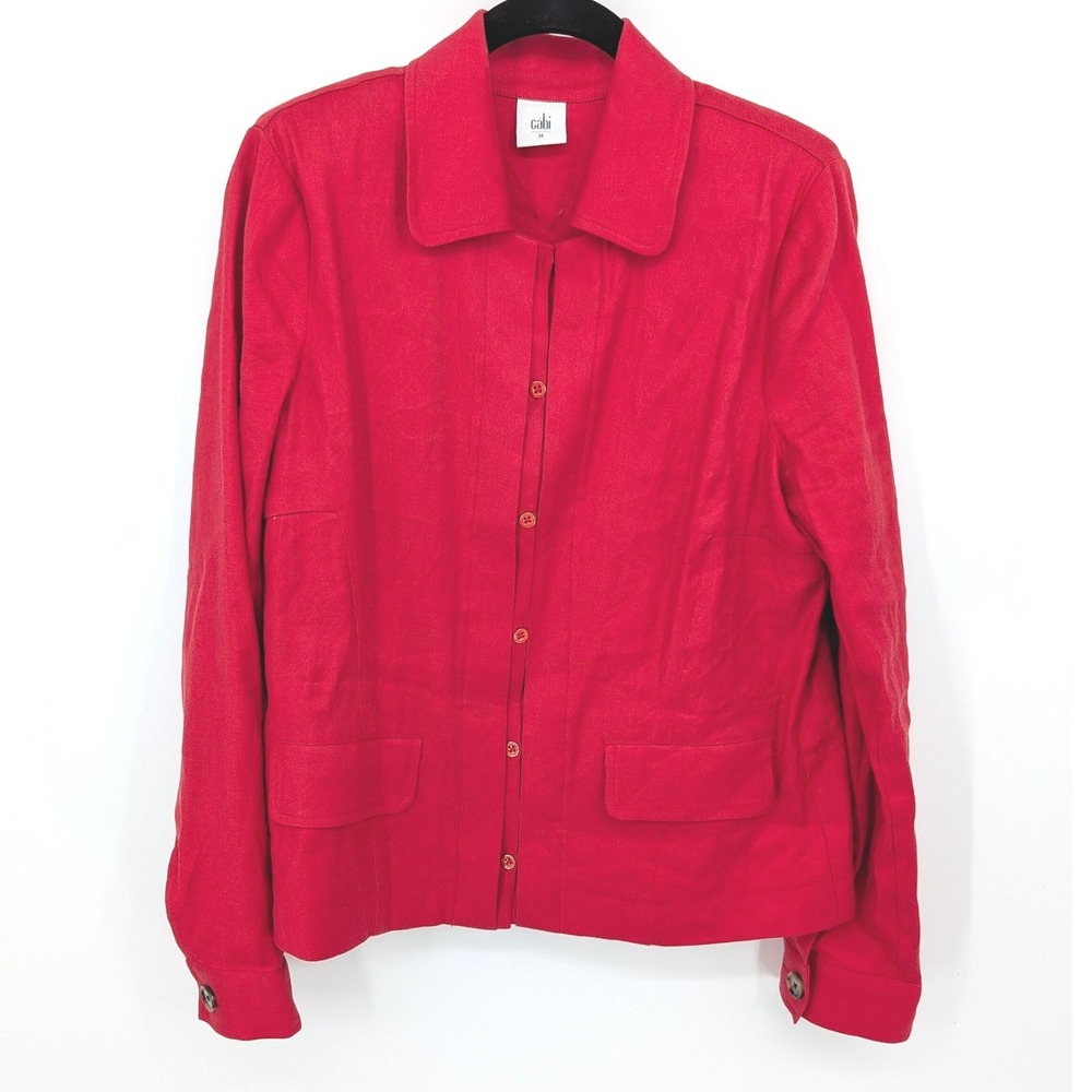 Cabi Jacket Linen Blend Button Front Womens Medium Red 5472 Picnic Blazer Preppy